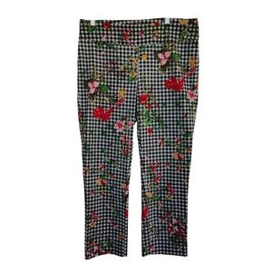 Jules & Leopold Gingham Floral Cropped Slim Pants Black White Red Womens Size M